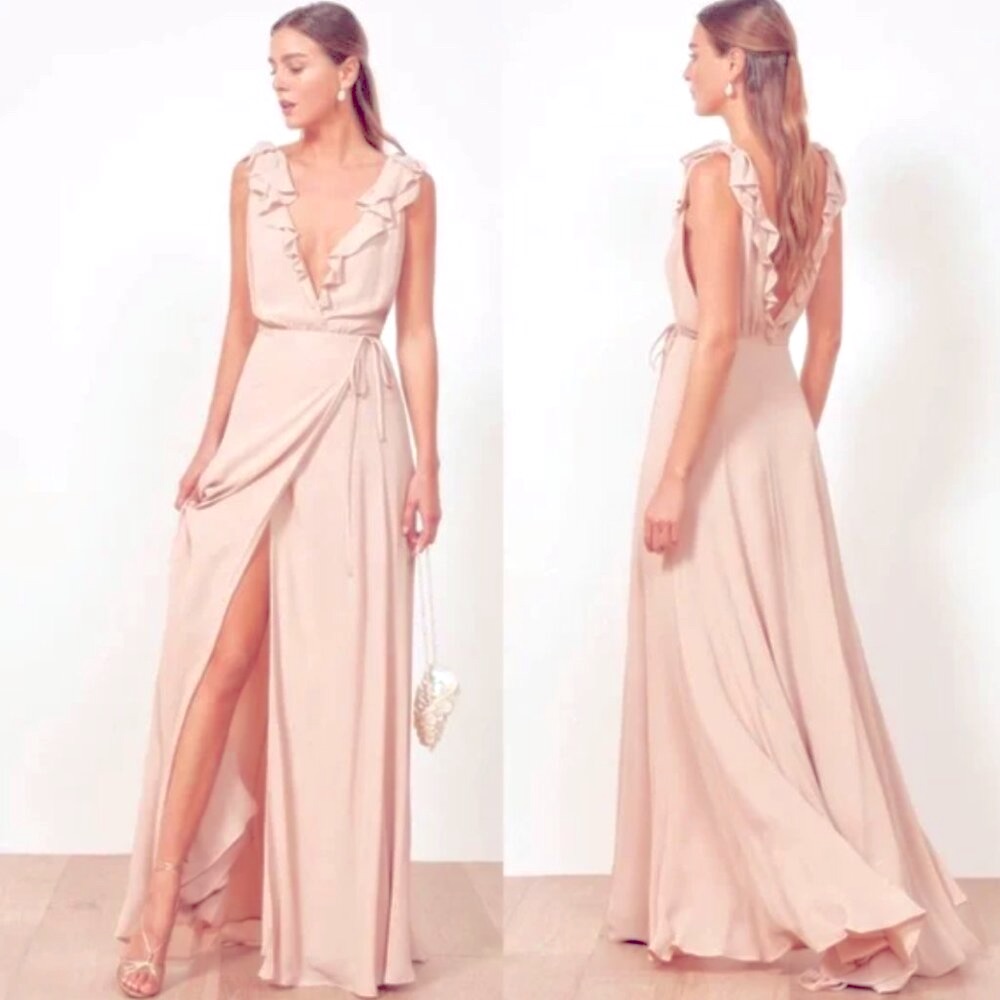 Reformation Peppermint Ruffle Wrap Maxi Flowy Dress In Blush Women’s Size Small